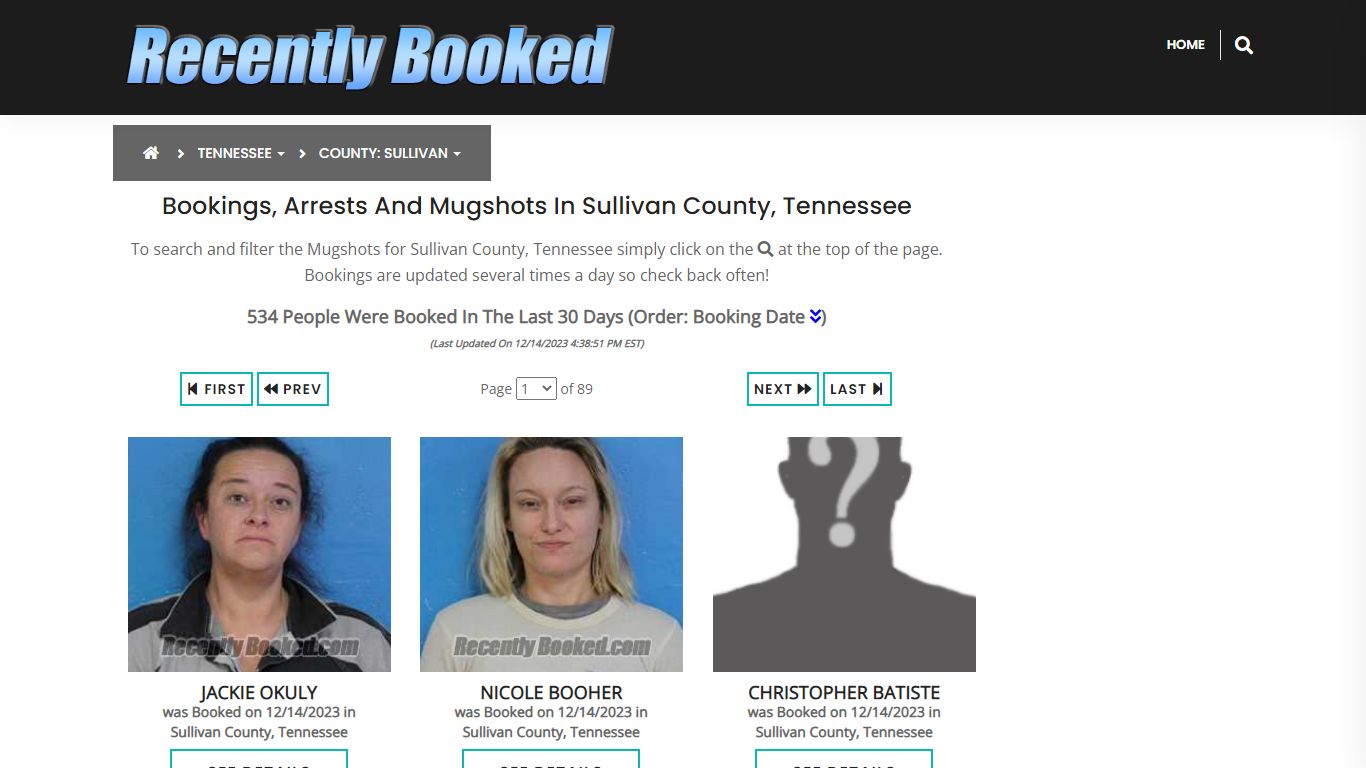 Bookings, Arrests and Mugshots in Sullivan County, Tennessee
